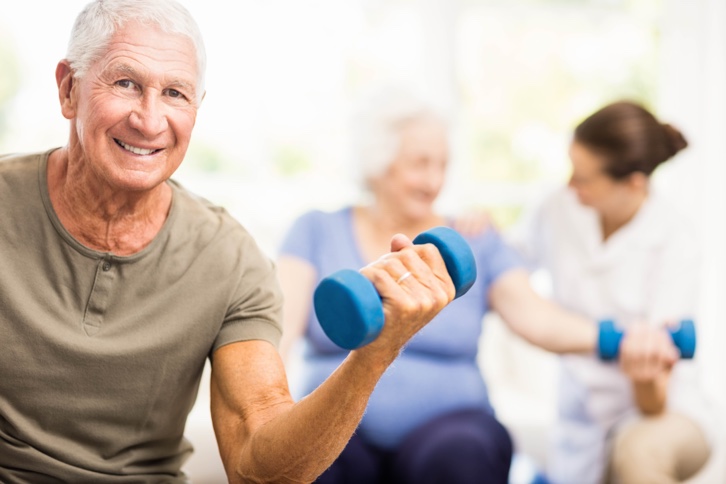 Senior exercising with mesothelioma